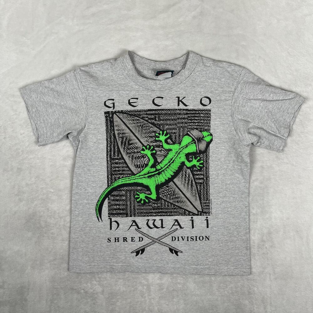 Vintage Gecko Hawaii T-Shirt Kids 6-7 Gray Shred Division Lizard Graphic 90s